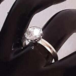 Silver Tone Ring Solitary Round Clear Stone Prong Set Minimalist